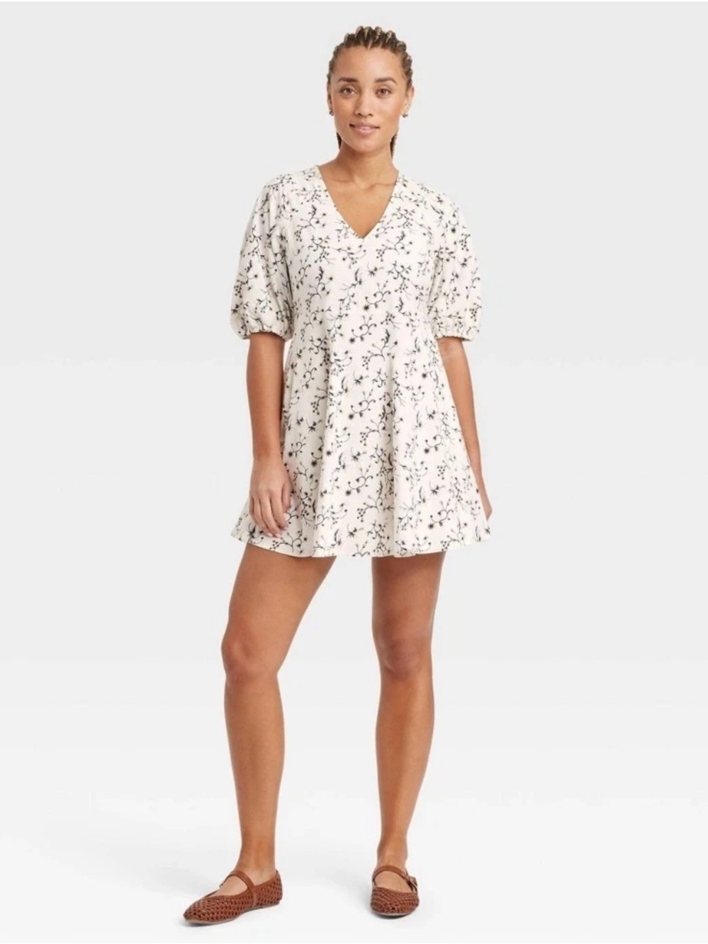 Universal Thread Cream Floral V-Neck Mini Dress